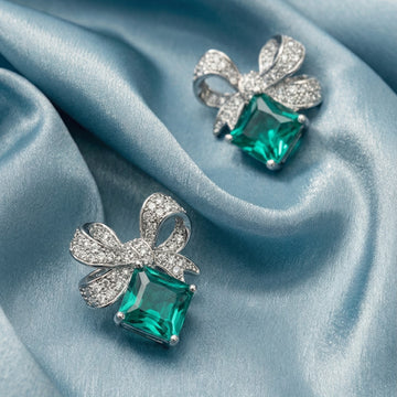 Turquoise Bow Sparkle Earrings [S]E192