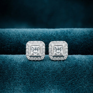 Diamond Square Stud Earrings [E070]