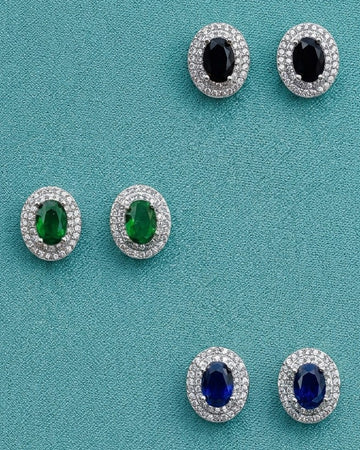 Oval Gemstone Halo Stud Earrings [E208]