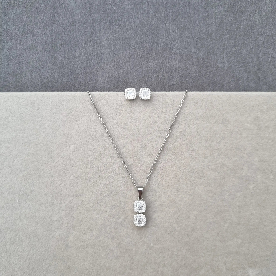 Diamond Aura Double Square Silver Set [A]S078
