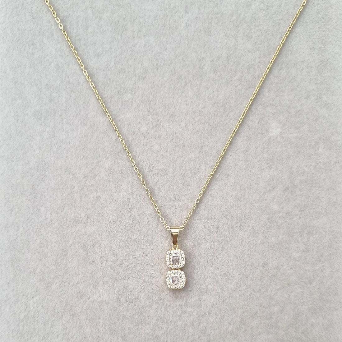 Diamond Aura Double Square Golden Necklace [A]N212