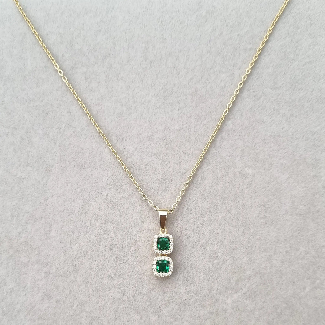 Diamond Aura Double Square Emerald Necklace [A]N213