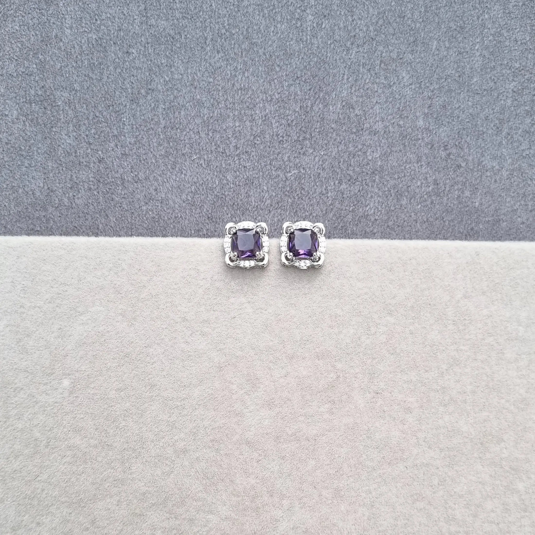 Regal Amethyst Cushion Studs [A]E632
