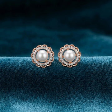Rose Gold Pearl Studs [A]E605