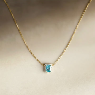 Cushion Cut Blue Topaz Necklace [S]N168