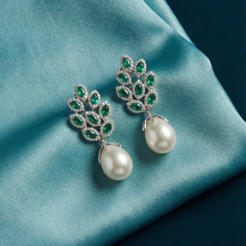 Teal Floral Pearl Earrings [H]E548