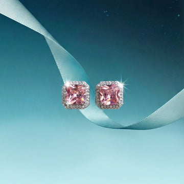 Cushion Cut Pink Sparkle Earrings [S]E553