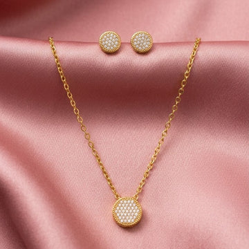 Elysian Gold Halo Necklace & Earrings Set [H]S074