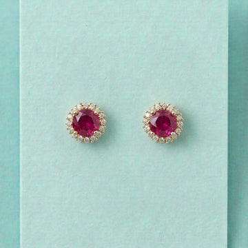 Imperial Ruby Solitaire Halo Studs [A]E592