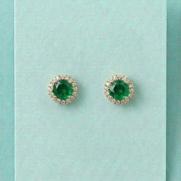 Imperial Emerald Solitaire Halo Studs [A]E591