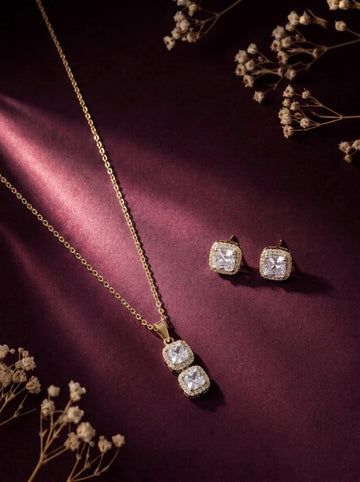 Diamond Aura Double Square Golden Set [A]S080