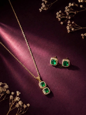 Golden Aura Double Square Emerald Set [A]S079