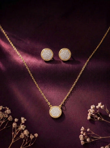 Elysian Gold Halo Necklace & Earrings Set [H]S074