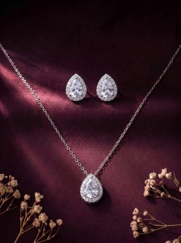 CRYSTAL TEARDROP EARRINGS AND NECKLACE SET S036