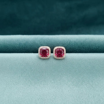 Royal Ruby Halo Studs [A]E608