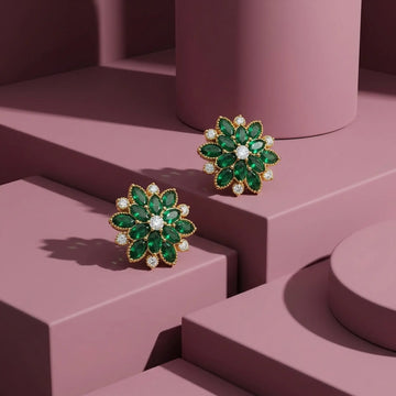 Royal Golden Emerald Blossom Studs [A]E611