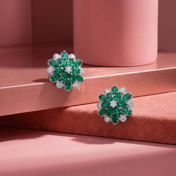 Royal Silver Emerald Blossom Studs [A]E612
