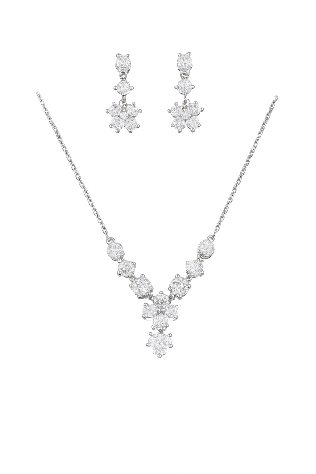 SILVER FLORAL EARRINGS AND NECKLACE SET [H]S064
