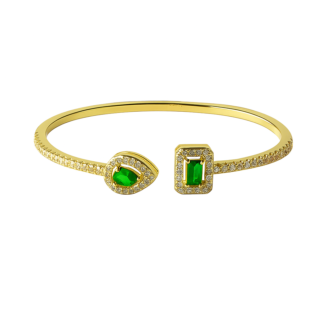 GOLD BANGLE WITH EMERALD CHARMS B030