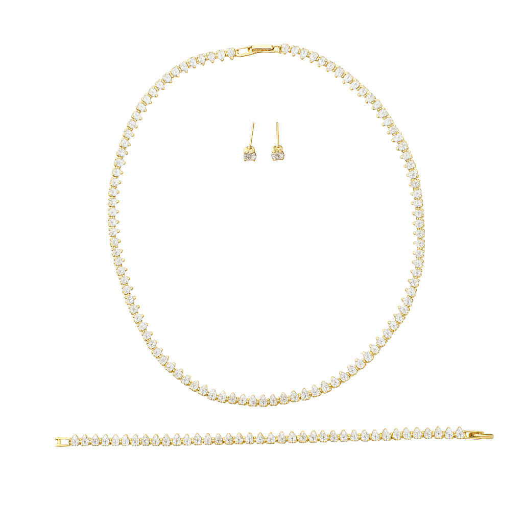 CUBIC ZIRCON TRIO ELEGANCE; TOPS, NECKLACE AND BRACELET SET [H]S057