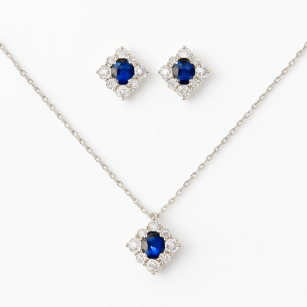 SAPPHIRE STUDS AND NECKLACE SET S037