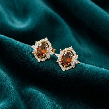 Cognac Gem Floral Earrings [H]E561