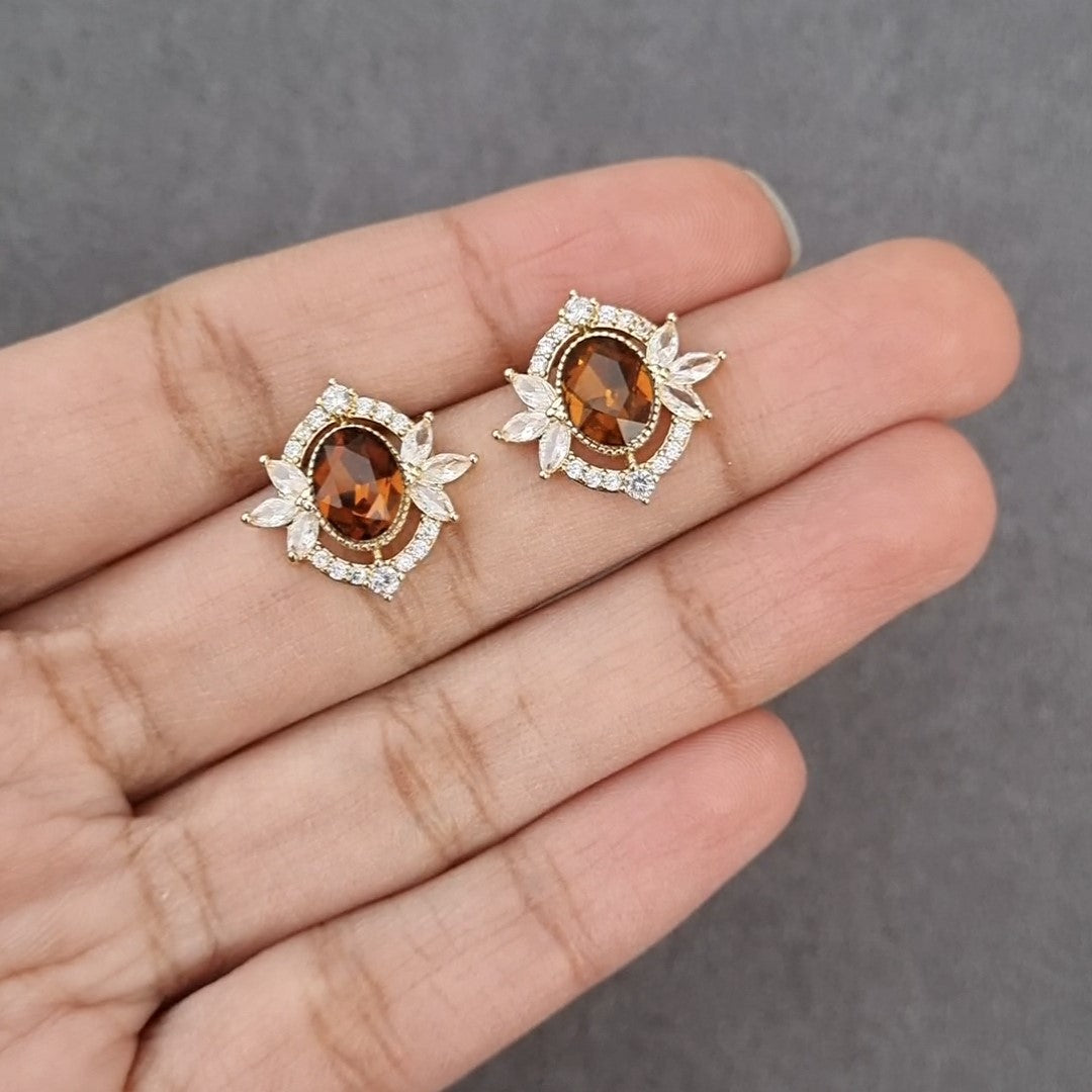 Cognac Gem Floral Earrings [H]E561