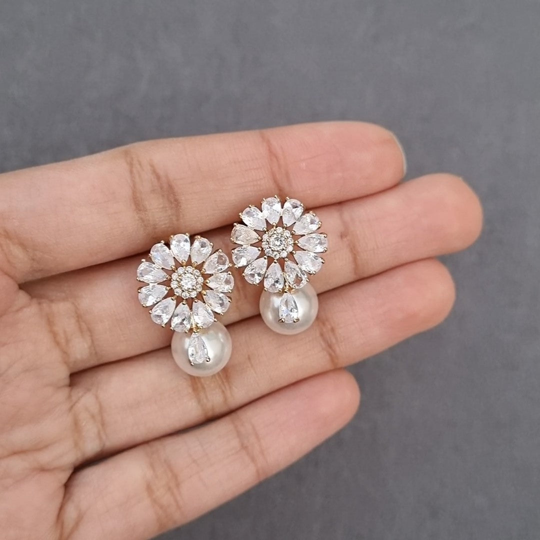 Crystal Blossom Pearl Drop Earrings [H]E565