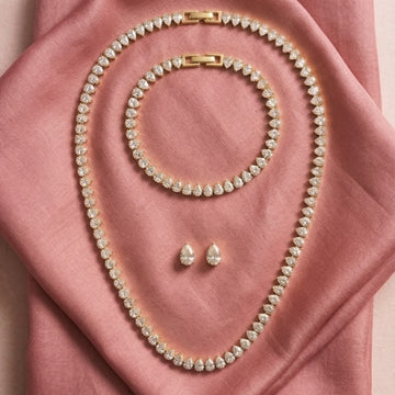 CUBIC ZIRCON TRIO ELEGANCE; TOPS, NECKLACE AND BRACELET SET [H]S057