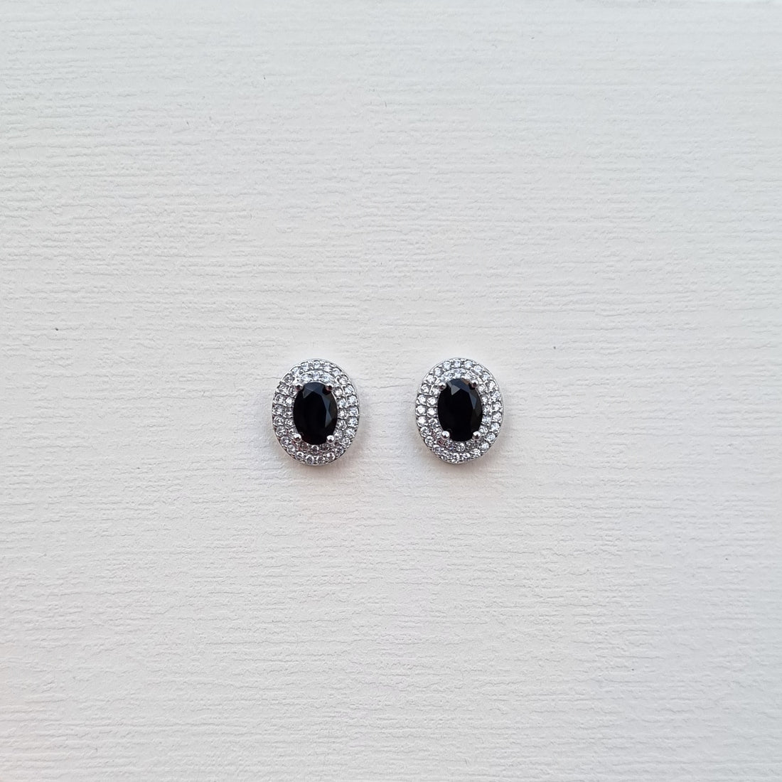 Oval Gemstone Halo Stud Earrings [E208]