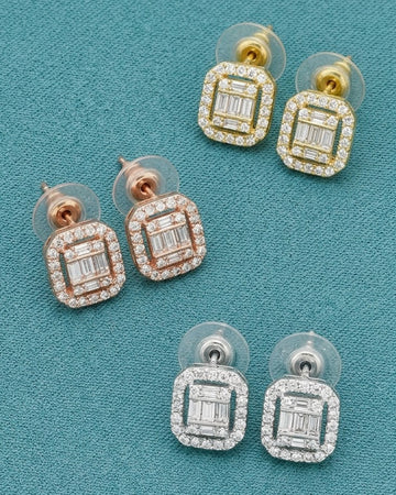 Baguette-Center Sparkle Earrings [E128]