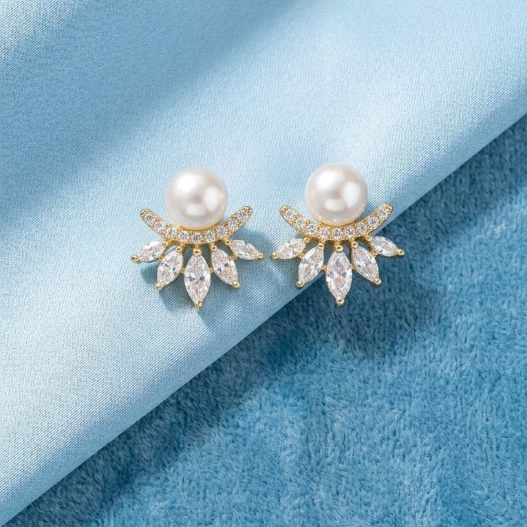 Royal Pearl Tiara Stud Earrings [A]E575 - Pastels
