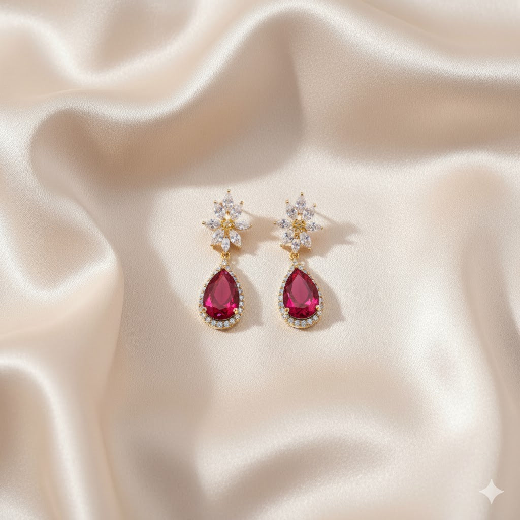 RUBY TEARDROP DANGLE EARRINGS [S]E518