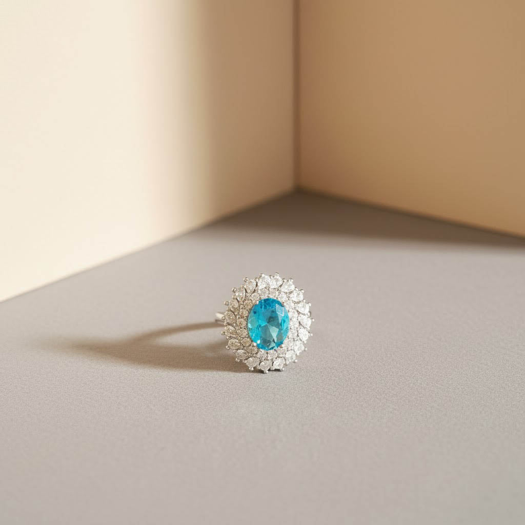 BLUE TOPAZ ADJUSTABLE HALO RING R027