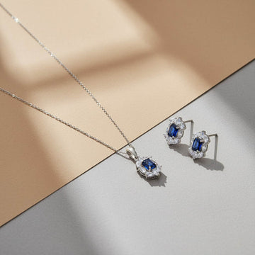 SAPPHIRE SPARKLE EARRINGS AND NECKLACE SET S060