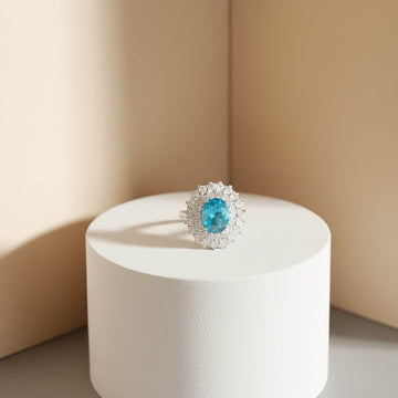 BLUE TOPAZ ADJUSTABLE HALO RING R027